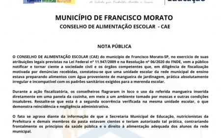 Conselho de Alimentação Escolar de Francisco Morato denuncia uso de água imprópria e alimentos vencidos em escola municipal